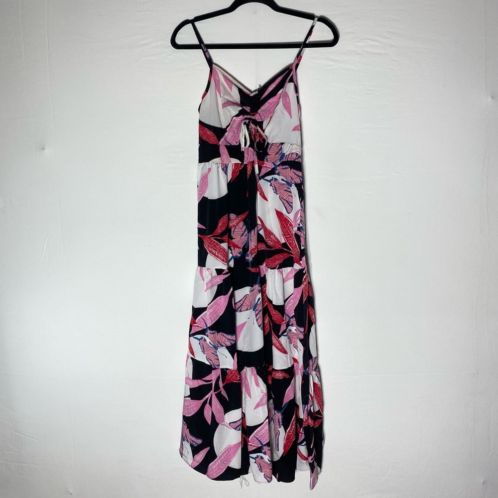Jera Pink Black White Floral Sleeveless Tiered Maxi Dress M NWT